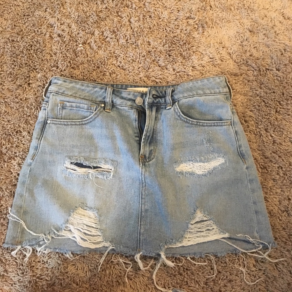 Pacsun light blue distressed mini skirt